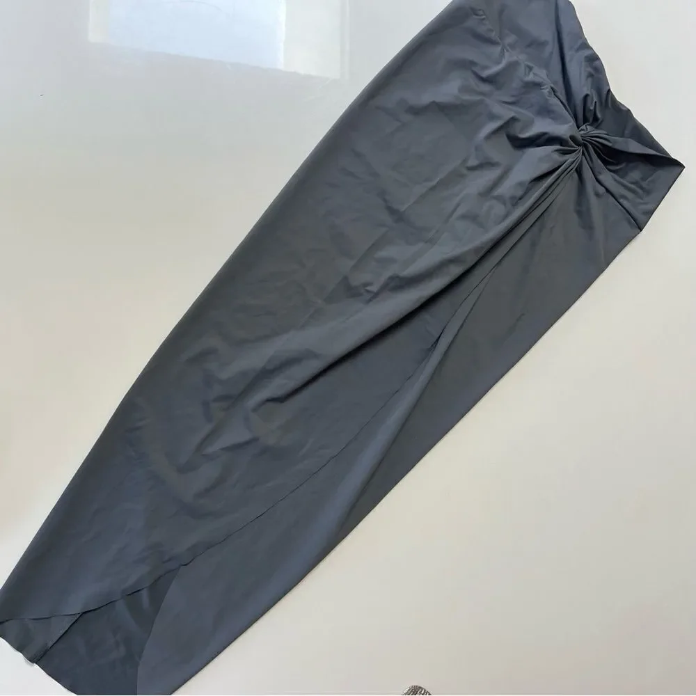 SKIMS Swim Gunmetal Gray Twist Front Slit Midi Swim Sarong Skirt Beach Cover Up